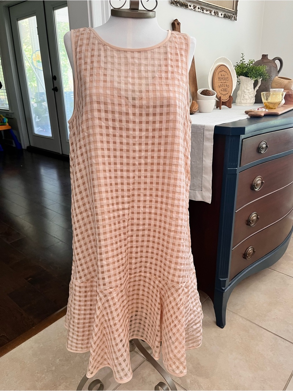 Tibi Peach Windowpane Sleeveless Flared Dress Wmn’s 8 Semi Formal Wedding Guest